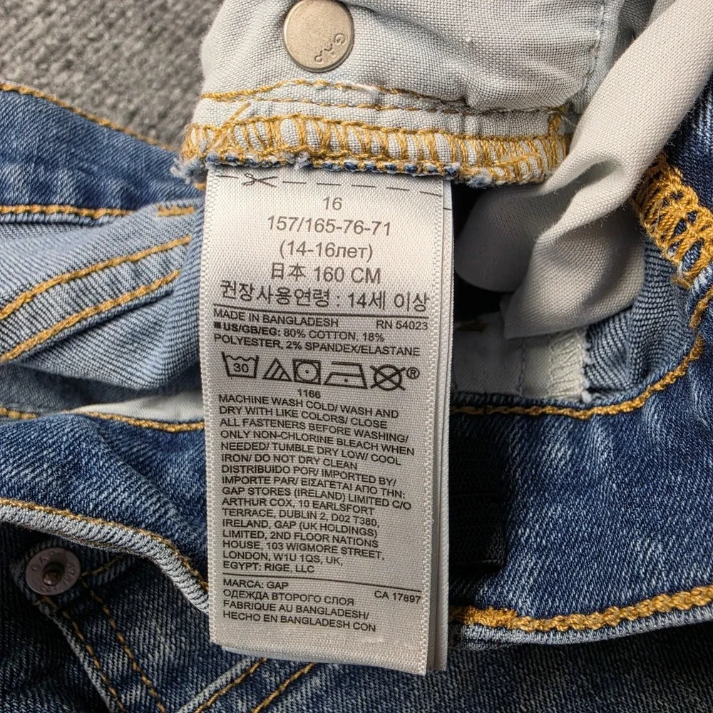 GAP Kids Boys Stretch Straight Jeans Size 16 Medium Wash Adjustable Waist Blue